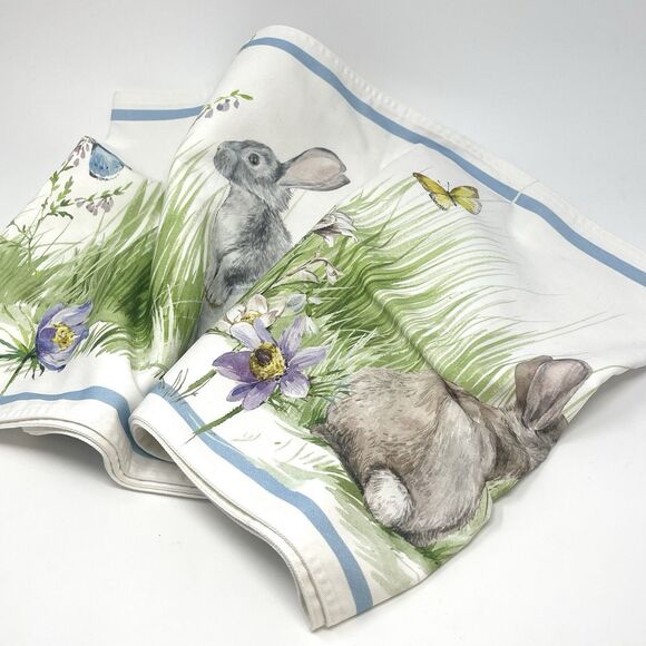 Williams Sonoma FLORAL MEADOW TABLE RUNNER 16x108” Easter Bunny Spring Garden - Picture 1 of 2
